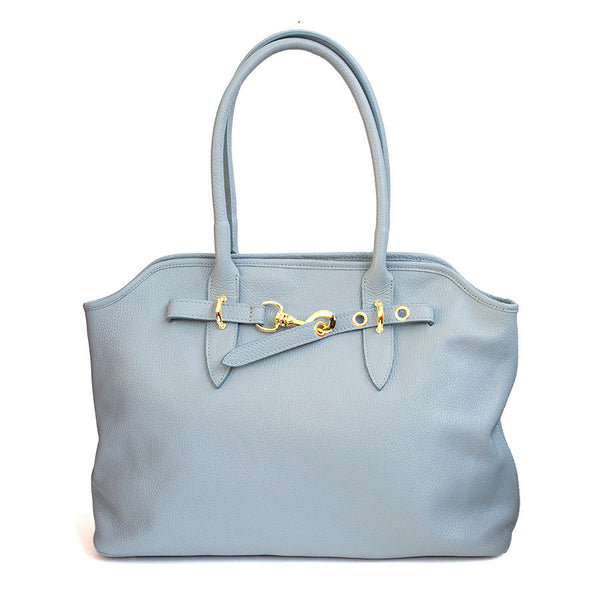 NORA - Shopping con fibbia in pelle azzurro