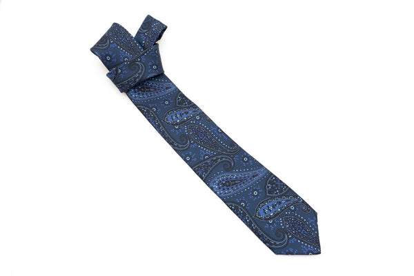 Navy blue tie in light blue pattern pure silk