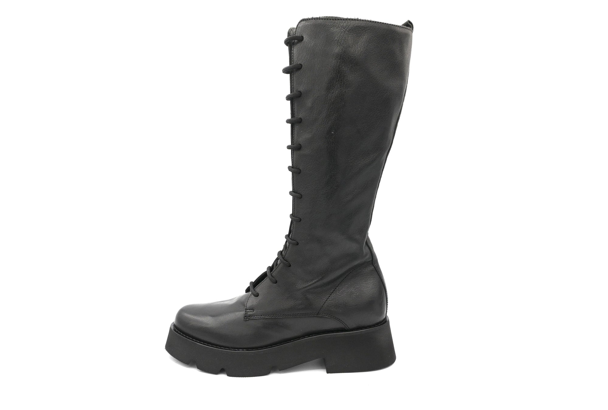 Carlissima Black Leather Boot with Laces and Zip