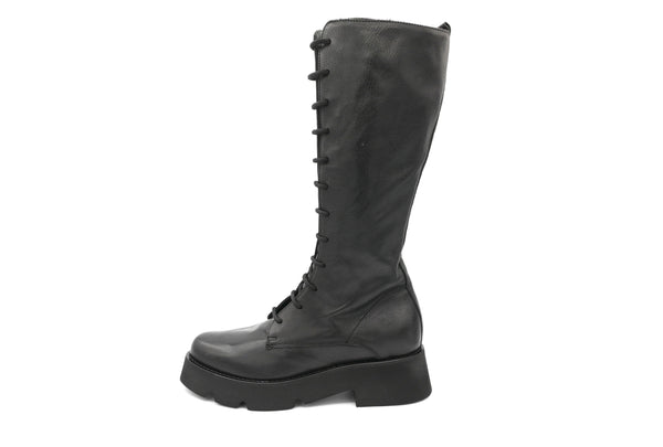Carlissima Stivale in Pelle Nero con Lacci e Zip