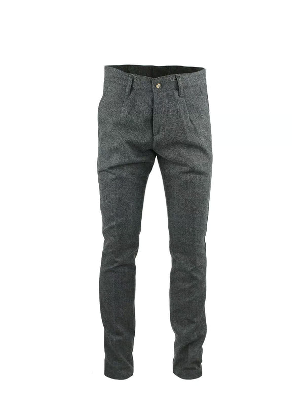CHEVRON AND CHECKED FABRIC TROUSERS