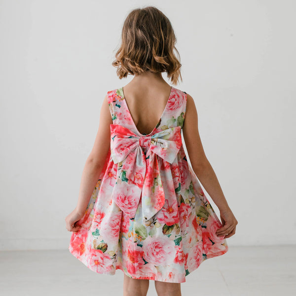 PRINTED COTTON DRESS WITH BOW ON THE BACK