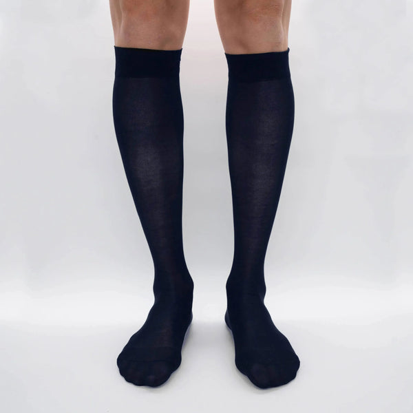 Box Chiffon Long Socks in Filoscozia® - 6 pairs mixed black and blue