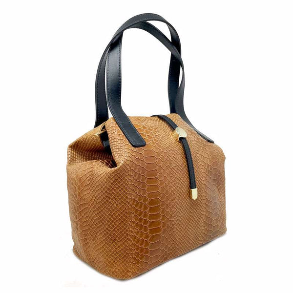 Women's Python Print Leather Handbag - 5276. 