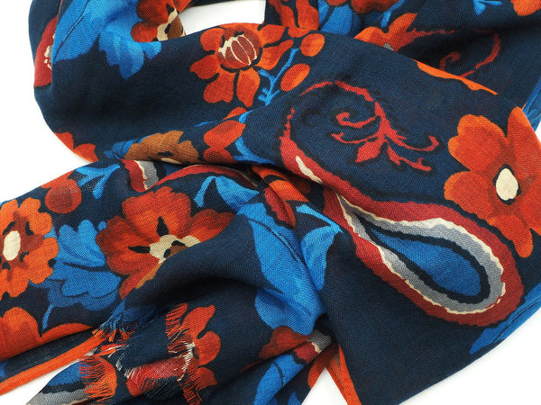 Blue fantasy scarf in pure wool