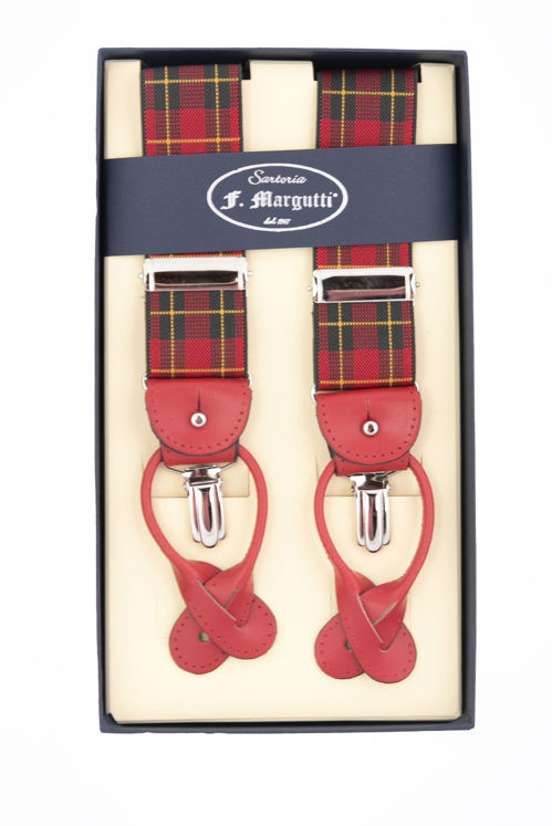 Red check pattern braces