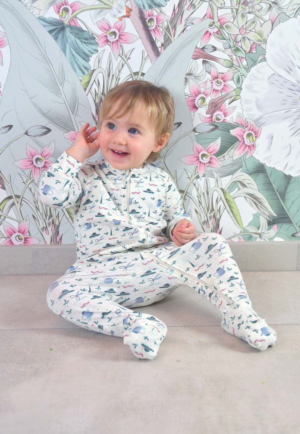 Bamboo Zip Up Romper - In the Garden - Blue Balloon