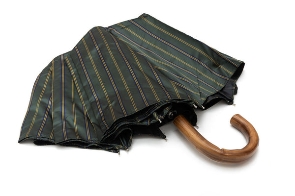 Mario Talarico folding umbrella green with stripes chestnut handle