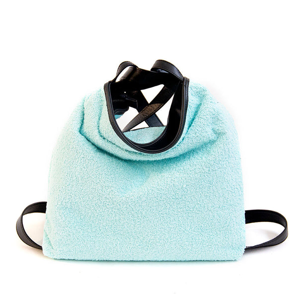VENICE - Backpack/bag in leather and light blue fabric