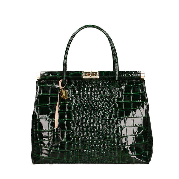 Women's Handbag in Glossy Crocodile Print Leather - Florence 7742. 