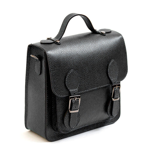 COLLEGE - Black Leather Briefcase Backpack