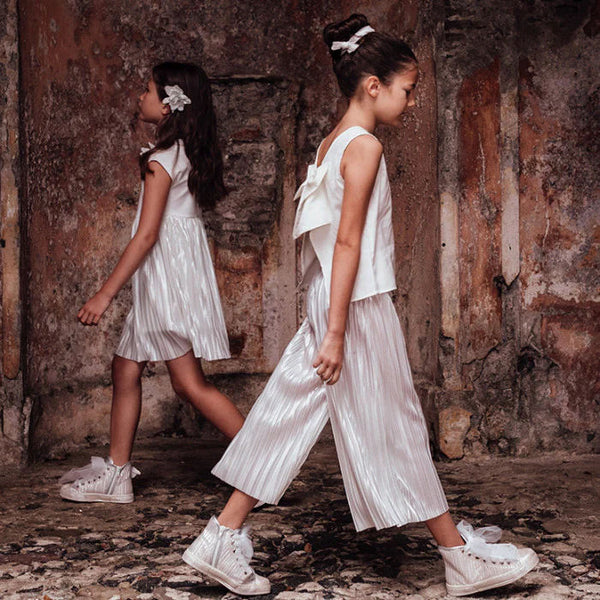 SILVER PLEATED WIDE TROUSERS