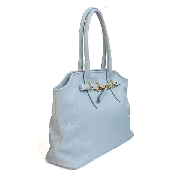 NORA - Shopping con fibbia in pelle azzurro