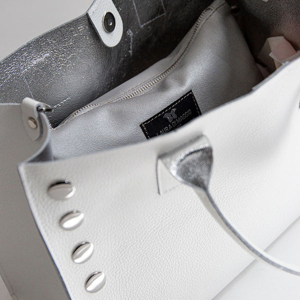 SAM BIG - White Leather Studded Shopping Bag