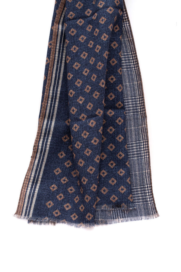 Blue and brown pure wool scarf