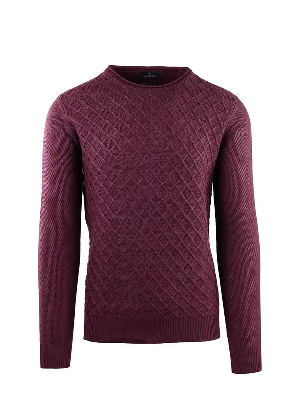 RICE GRAIN STITCH DIAMOND CREW NECK