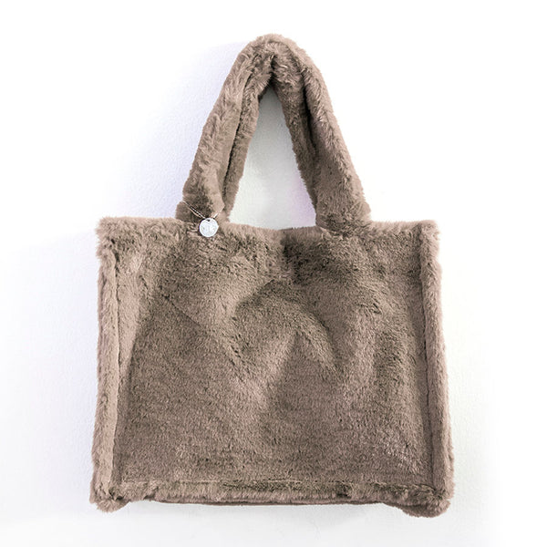 FLUFFY AM - Maxi shopping bag in beige eco-fur