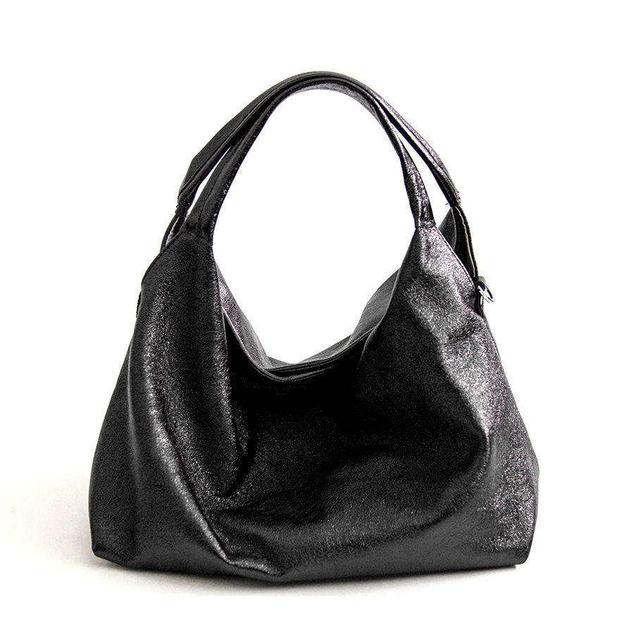 ELSA M - Dark silver laminated leather bag