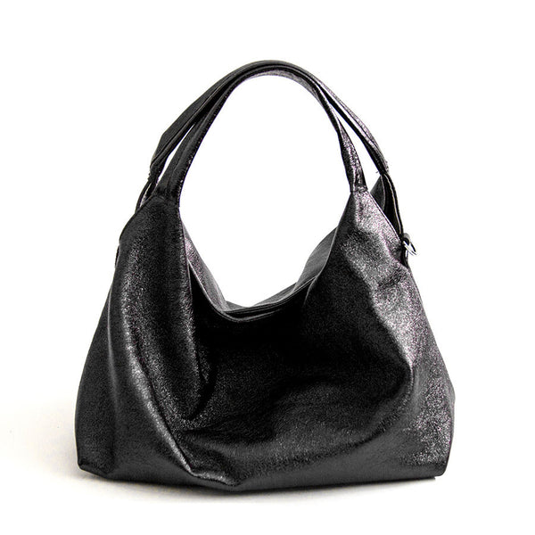 ELSA M - Dark silver laminated leather bag