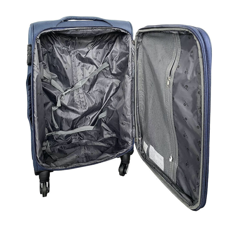 Set of 3 Semi-rigid fabric trolley suitcases. 