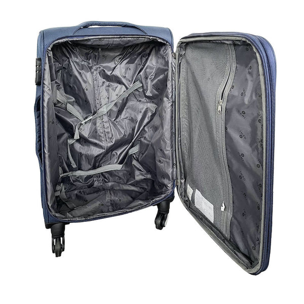 Set of 3 Semi-rigid fabric trolley suitcases. 