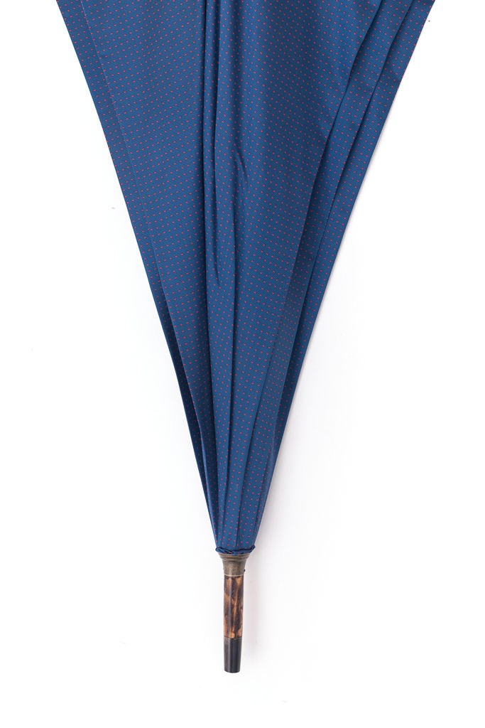 Ombrello Mario Talarico blu a pois in legno di Hickory tigrato