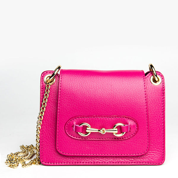 FIONA - leather messenger bag with fuchsia clip