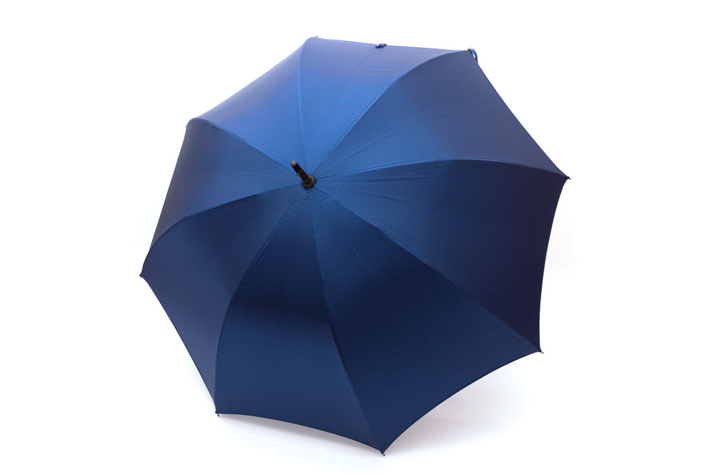 Ombrello Mario Talarico blu a pois in legno di Hickory tigrato