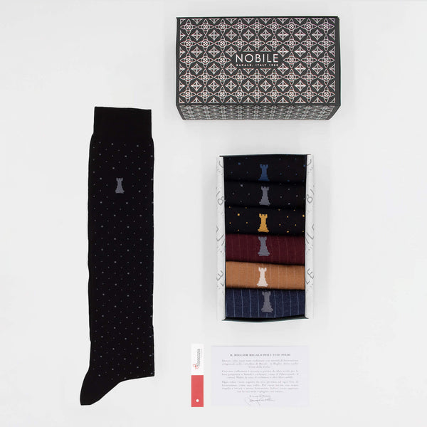 Starry Dinner Box of 6 Long Socks - 3x Ribs &amp; 3x Polka Dots