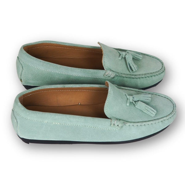 MastroDomenico Women's Handmade Moccasins - Aquamarine Green