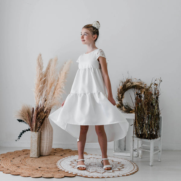 SATIN DRESS WITH LACE DETAIL