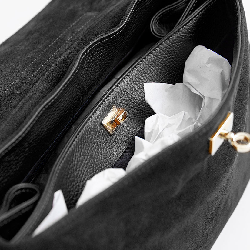 MARGIE BIG - Maxi messenger bag in black leather and suede