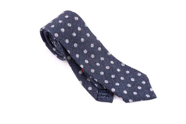 Unlined tie in pure wool blue polka dots