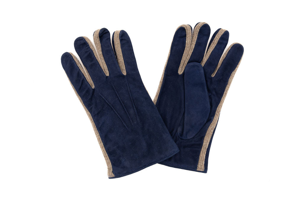 Guanti blu scamosciati con interno in cashmere