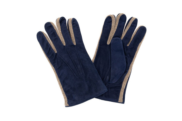 Guanti blu scamosciati con interno in cashmere