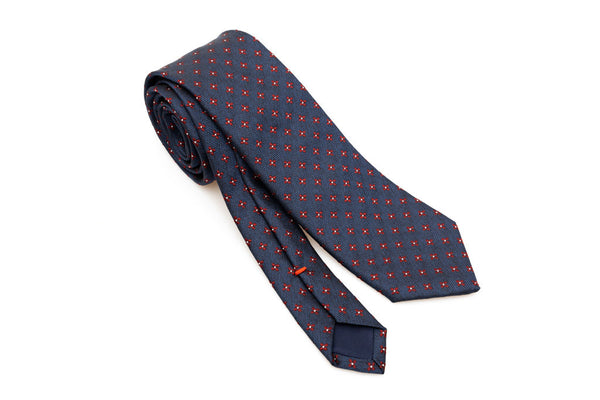 Blue base tie with floral geometry pure silk