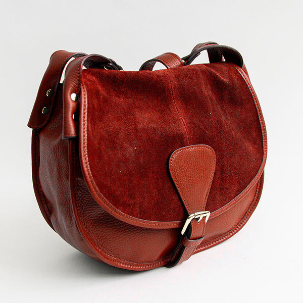 SADDLE - ruby ​​leather and suede messenger bag