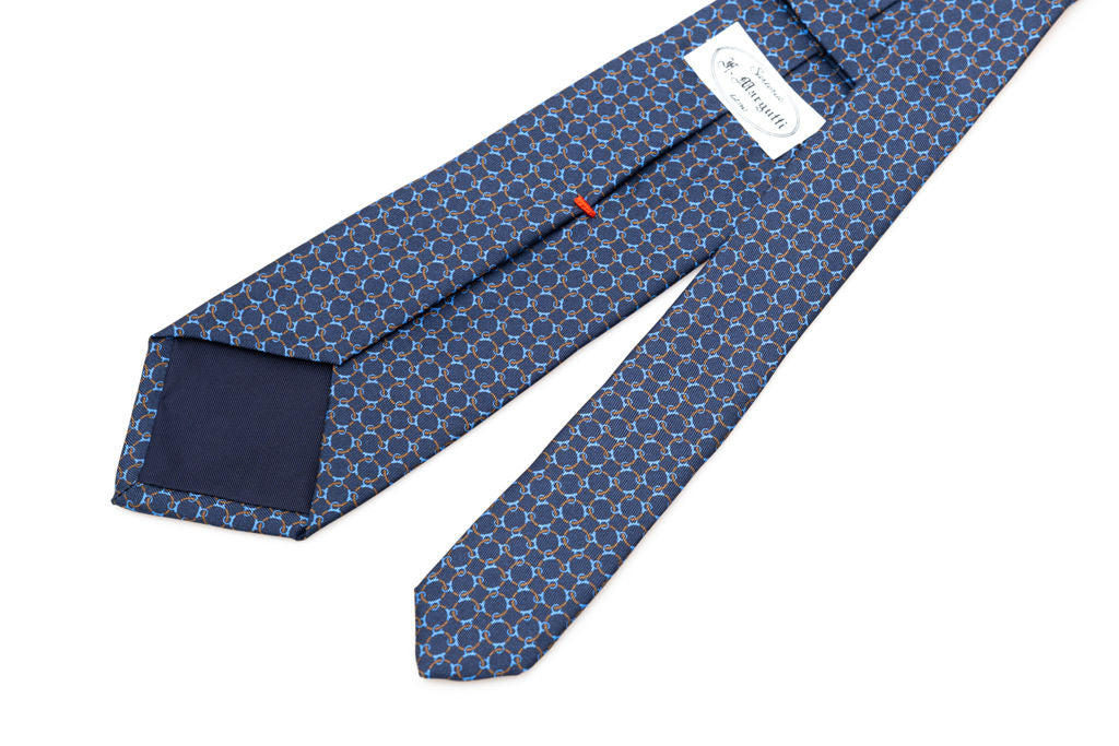 Blue tie with micro-pattern woven pure silk