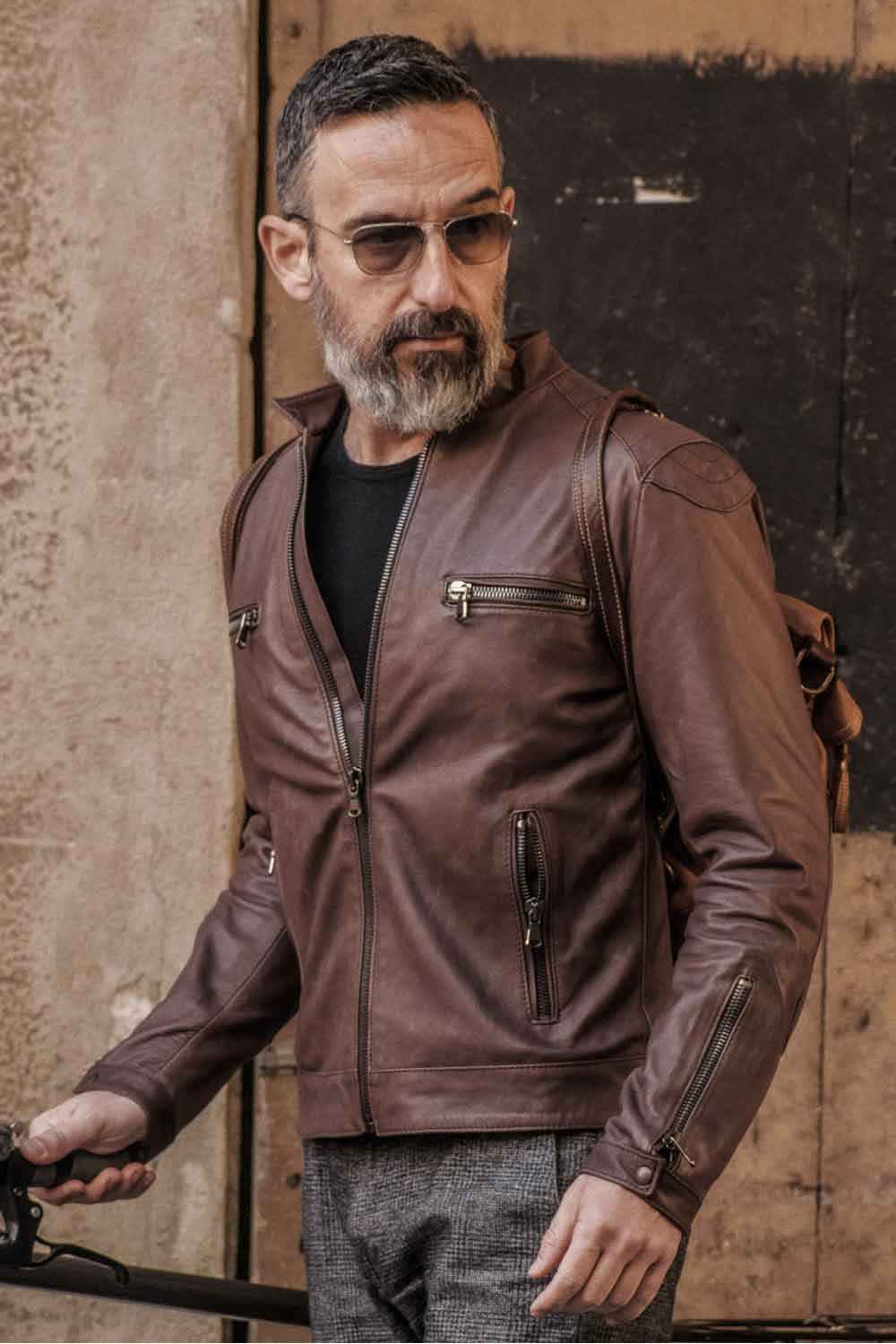 Michele Leather Jacket with Stitching