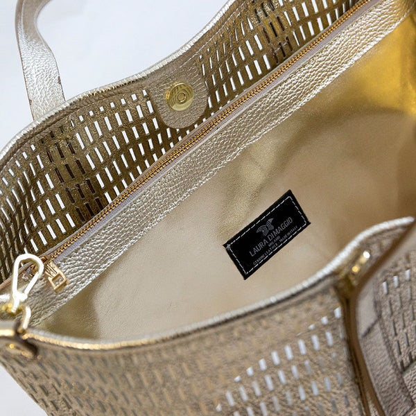 MIAMI MAXI - Borsa in pelle forata platino