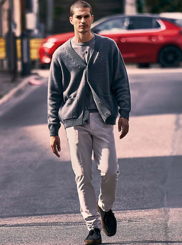 TROUSERS WITH MICRO DOT WORKED FABRIC