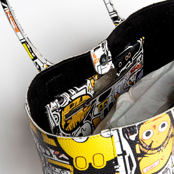 DOODLE MAXI - Screen-printed leather shopping bag