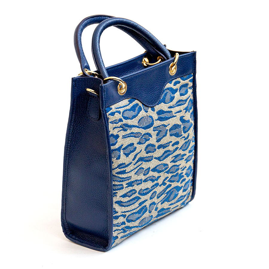 SAVANA - Tote bag in blue fabric and leather