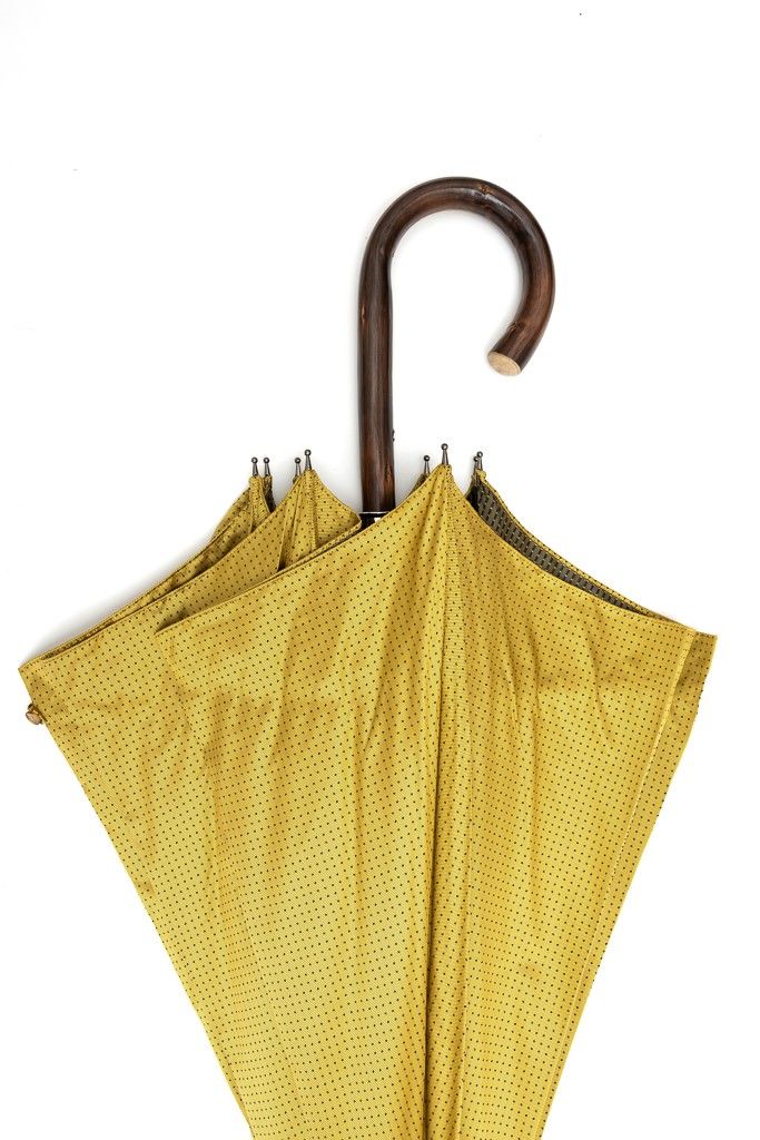 Mario Talarico yellow polka dot umbrella in chestnut wood