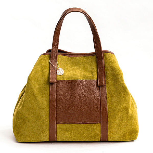 BETTA MAXI - Borsa B-color in camoscio e pelle lime