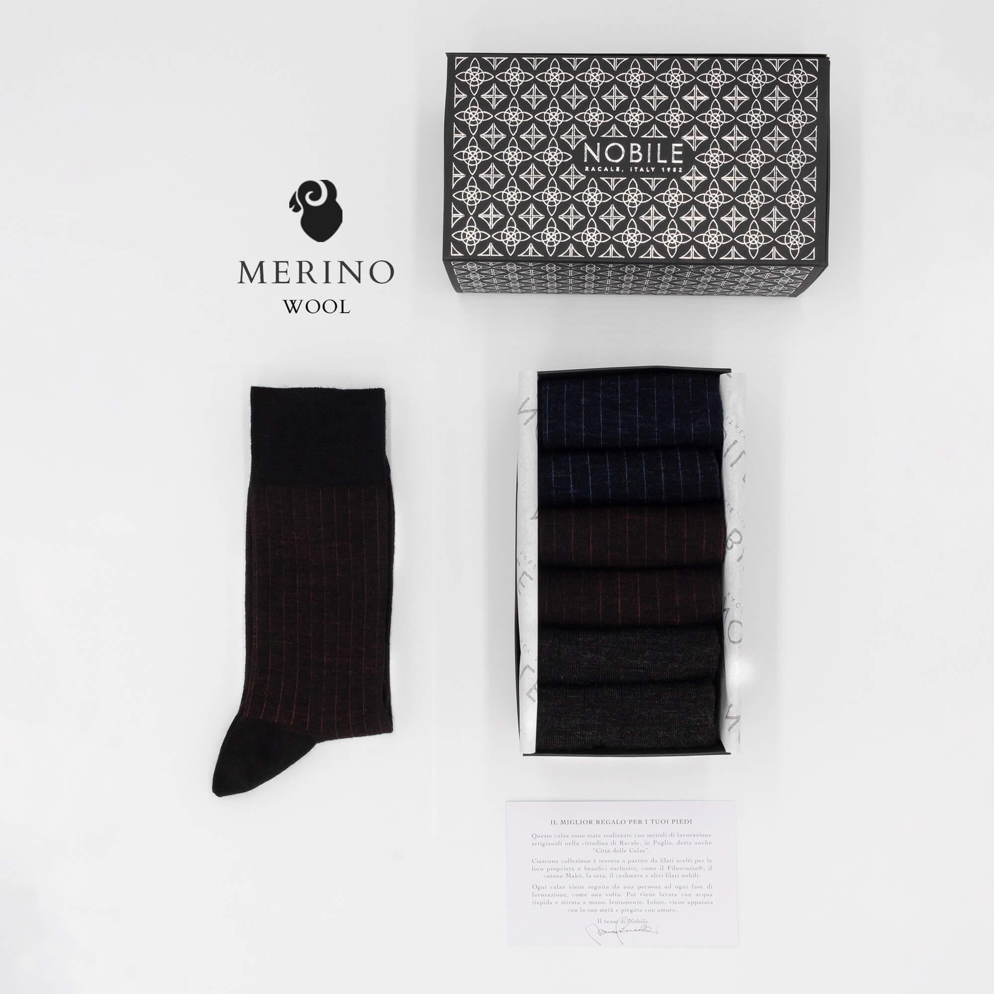 Northern Coasts - Box of 6 short socks in very fine ribbed Merino wool