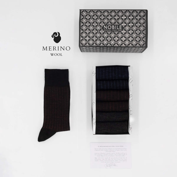 Northern Coasts - Box of 6 short socks in very fine ribbed Merino wool