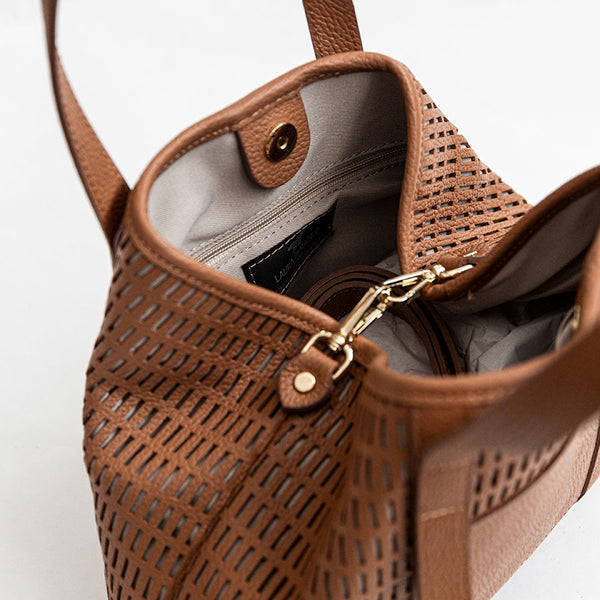MIAMI SMALL - Borsa in pelle forata cuoio