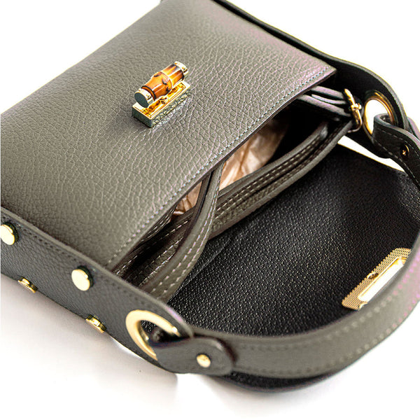 BAMBU' - borsetta con borchie in pelle taupe