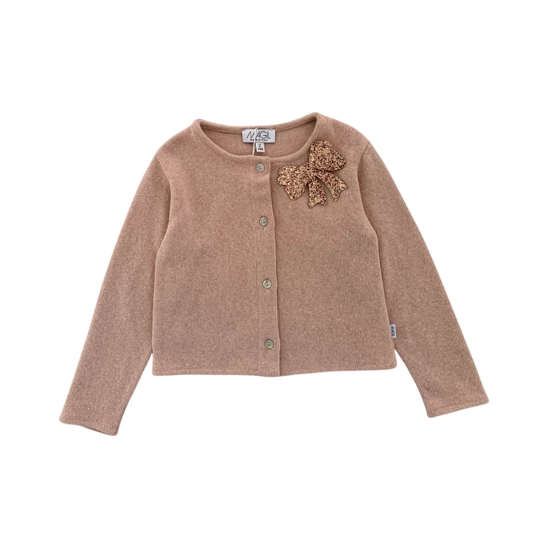 CARDIGAN WITH GLITTER BOW BROOCH